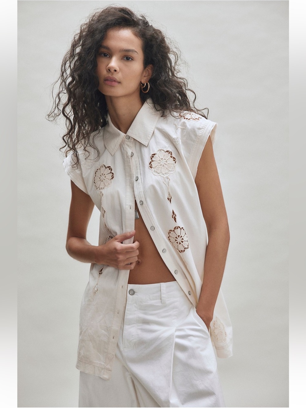 NWT FREE PEOPLE WE THE FREE DESERT LACE BUTTON DOWN
